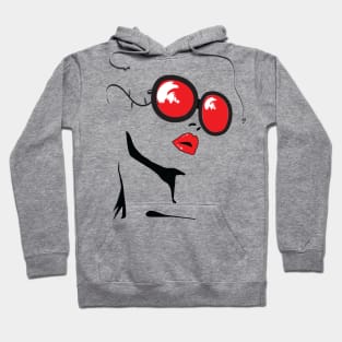 line art woman with red lips and red glasses Hoodie